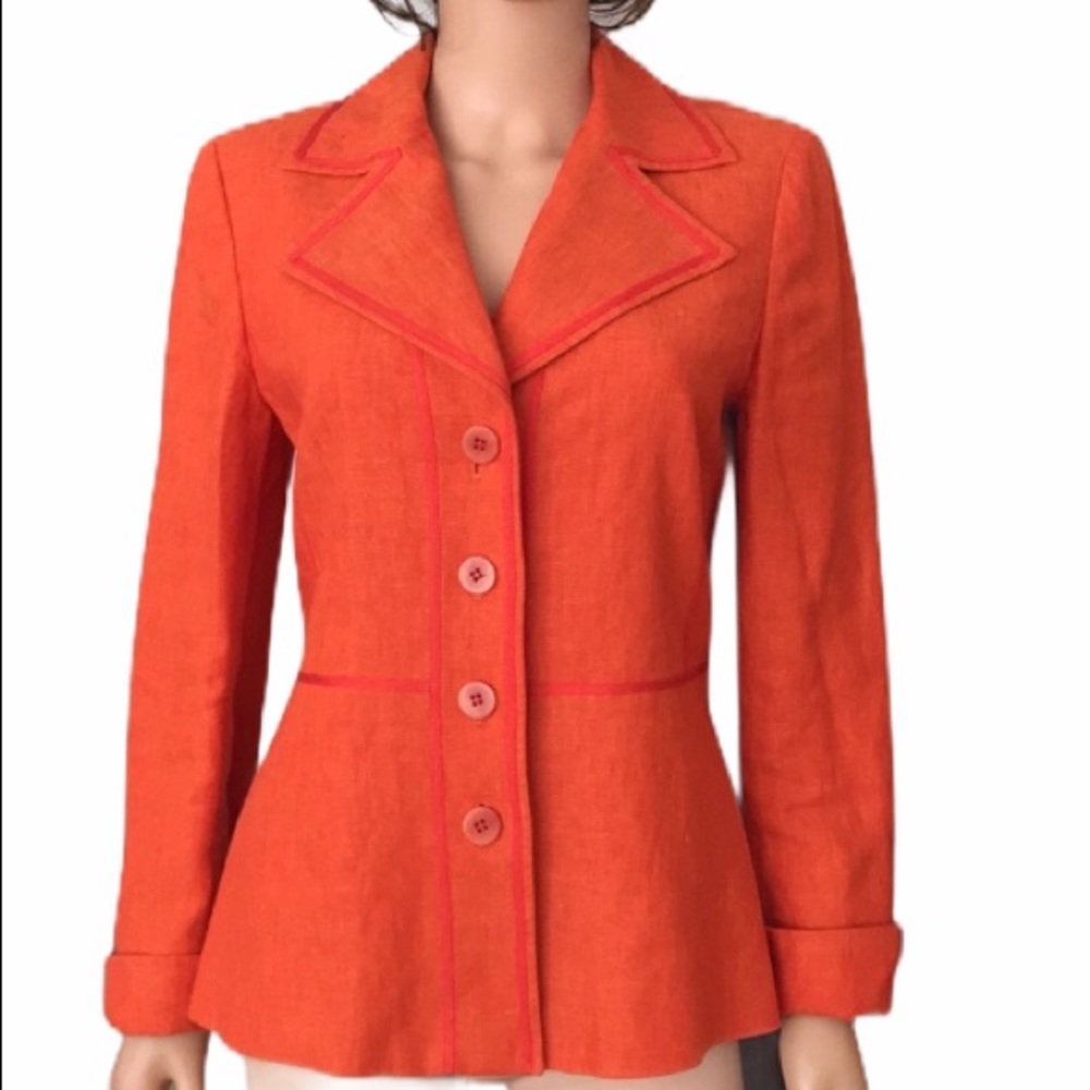 VTG. EllenTracy Linda Allard Tailored Orange 100% Linen Blazer Jacket